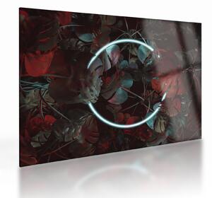 Obraz na szkle - Neonowe koło między palmami (70x50 cm)