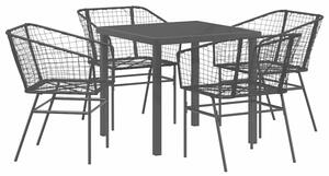 Zestaw Mebli Ogrodowych Komplet Jadalniany 5-Częściowy Czarny Rattan Na Taras Balkon Ogród