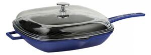 Patelnia grillowa 28 x 28 cm z pokrywką, żeliwna, niebieska LAVA METAL LVPGT2828K3BLU
