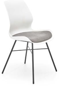 Białe krzesło do jadalni z szarym tapicerowanym siedziskiem K488