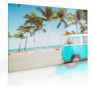 Obraz na szkle - Vintage van na plaży (70x50 cm)