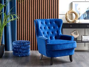 Retro fotel uszak tapicerowany welurowy pikowany czarne nóżki niebieski Viborg Beliani