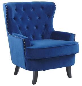 Retro fotel uszak tapicerowany welurowy pikowany czarne nóżki niebieski Viborg Beliani