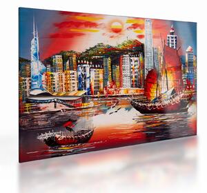 Obraz na szkle - Victoria Harbor, Hong Kong, obraz olejny (70x50 cm)