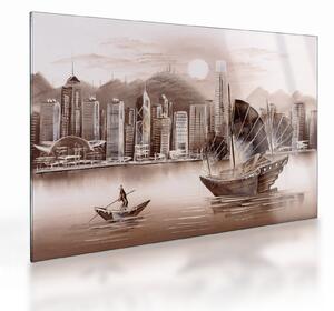 Obraz na szkle - Victoria Harbor, Hongkong, efekt sepii (70x50 cm)