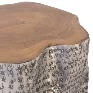 Stolik pomocniczy drewno tekowe pokryty aluminium połysk 46 x 39 cm Gordon Beliani