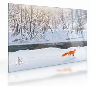 Obraz na szkle - Lis w zimowym krajobrazie (70x50 cm)