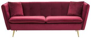 Welurowa 3-osobowa sofa pikowana złote nogi z 2 poduszkami ciemnoczerwona Frederica Beliani