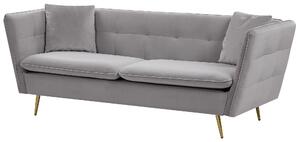Welurowa 3-osobowa sofa pikowana złote nogi z 2 poduszkami szara Frederica Beliani