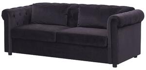 Sofa rozkładana tapicerowana welurowa pikowana 3-osobowa czarna Chesterfield Beliani
