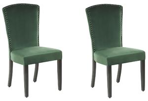 Zestaw 2 welurowych krzeseł do jadalni zielony wysokie oparcie Piseco Beliani