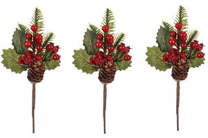 Zestaw gałązek z szyszkami i jagodami, 3 szt., czerwony, 24 cm