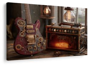 Obraz gitara z retro wzmacniaczem