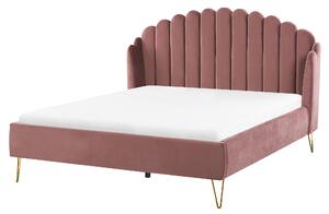 Retro łóżko tapicerowane welurem 160 x 200 cm metalowe nóżki różowe Ambillou Beliani