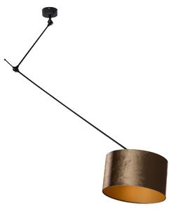 Lampa wisząca czarna z brązowym, aksamitnym kloszem 35 cm - Blitz