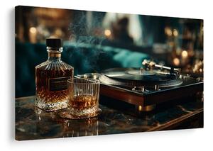 Obraz gramofon i szklanka whisky