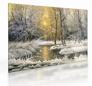 Obraz na szkle - Domek w lesie, obraz olejny (70x50 cm)