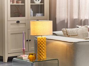 Elegancka lampa stołowa nocna ceramiczna żółta z beżowym abażurem Balonne Beliani