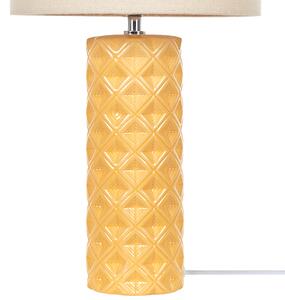 Elegancka lampa stołowa nocna ceramiczna żółta z beżowym abażurem Balonne Beliani
