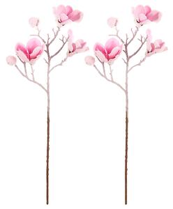 Zestaw sztucznych ciętych magnolii, 2 sztuki,różowe z delikatnym czerwonem, 65 cm