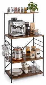 Półka kuchenna Relaxdays, 4 półki i haczyki, wymiary: 123 x 60 x 40 cm, materiał: MDF, żelazo, styl: industrialny, półka piekarska, kolor: brązowy/czarny