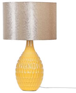 Lampka nocna retro żółta ceramiczna podstawa abażur tłoczona 54 cm Haddas Beliani