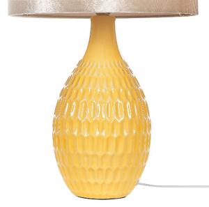 Lampka nocna retro żółta ceramiczna podstawa abażur tłoczona 54 cm Haddas Beliani