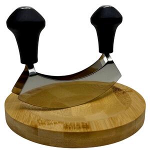 Deska do ziół z nożem do krojenia okrągła 16 × 16 × 1,8 cm, stal / bambus KESPER 50646_1