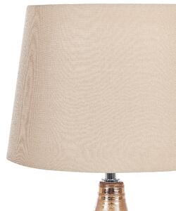 Lampa stołowa nocna w stylu retro ceramiczna brązowa z beżowym abażurem Wari Beliani