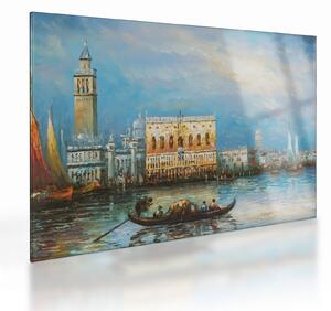 Obraz na szkle - Gondola przejeżdżająca przez Wenecję, obraz olejny (70x50 cm)
