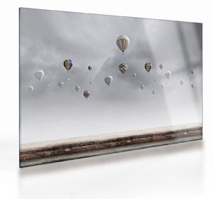 Obraz na szkle - Balony nad ceglaną ścianą (70x50 cm)