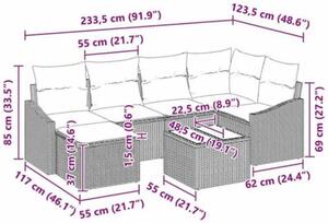Zestaw Mebli Ogrodowych Komplet Wypoczynkowy Z Poduszkami 7-Częściowy Szary Rattan Na Taras Balkon Ogród