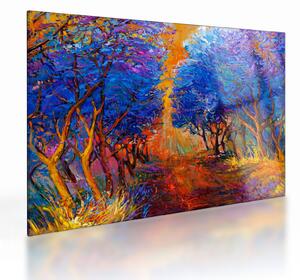 Obraz na szkle - Jesienne korony drzew, nowoczesny impresjonizm (70x50 cm)
