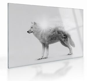 Obraz na szkle - Wilk arktyczny odzwierciedla dziki krajobraz (70x50 cm)