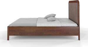 Tapicerowane łóżko drewniane sosnowe Visby MODENA z wysokim zagłówkiem / 200x200 cm, kolor orzech, zagłówek Casablanca 2306