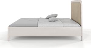 Tapicerowane łóżko drewniane sosnowe Visby MODENA z wysokim zagłówkiem / 200x200 cm, kolor biały, zagłówek Casablanca 2303