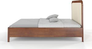 Tapicerowane łóżko drewniane bukowe Visby MODENA z wysokim zagłówkiem / 140x200 cm, kolor orzech, zagłówek Casablanca 2301