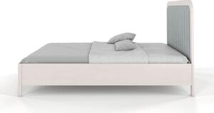 Tapicerowane łóżko drewniane bukowe Visby MODENA z wysokim zagłówkiem / 200x200 cm, kolor biały, zagłówek Casablanca 2314