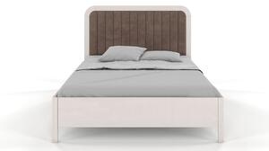 Tapicerowane łóżko drewniane bukowe Visby MODENA z wysokim zagłówkiem / 200x200 cm, kolor biały, zagłówek Casablanca 2306