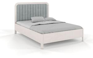 Tapicerowane łóżko drewniane bukowe Visby MODENA z wysokim zagłówkiem / 200x200 cm, kolor biały, zagłówek Casablanca 2314