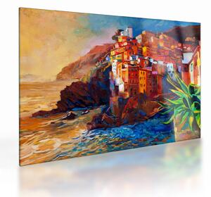 Obraz na szkle - Wieś na wybrzeżu Cinque Terre, Włoska Riviera, nowoczesny impresionism (70x50 cm)
