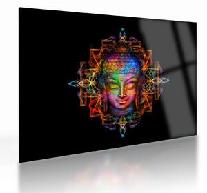 Obraz na szkle - Popiersie Buddy w neonowych kolorach (70x50 cm)