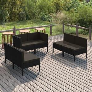 Zestaw Mebli Ogrodowych Komplet Wypoczynkowy Z Poduszkami 6-Częściowy Czarny Rattan Na Taras Balkon Ogród