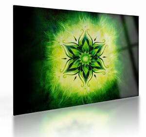 Obraz na szkle - Kwiatowa mandala na zielonym tle (70x50 cm)