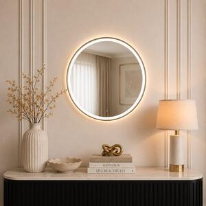 Srebrne lustro glamour okrągłe podświetlane w złotej ramie 80x80 cm M-0662