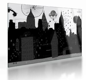 Obraz na szkle - Miasto z napisami i wzorami (70x50 cm)