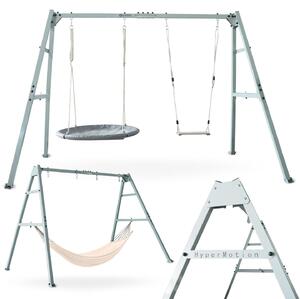 HyperMotion SWING HYP20 hutawka ogrodowa podwójna z akcesoriami, bocianie gniazdo i hamak, stalowy stela 180 kg