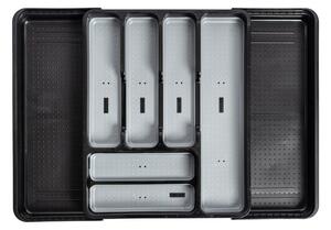 Czarno-szary regulowany plastikowy organizer na sztućce 41,5 x 35 cm – Addis