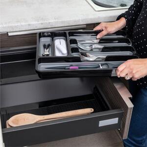 Czarno-szary regulowany plastikowy organizer na sztućce 41,5 x 35 cm – Addis