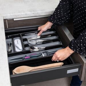 Czarno-szary regulowany plastikowy organizer na sztućce 41,5 x 35 cm – Addis